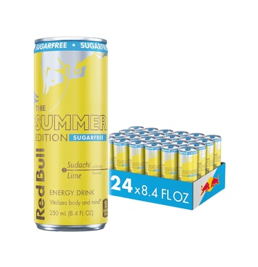 Red Bull Summer Edition Sugarfree Sudachi Lime energy drink 24 pack of 8.4 fl oz cans.