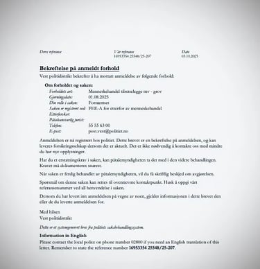 Zainab Abdulkarim Ali, Police document in Norway