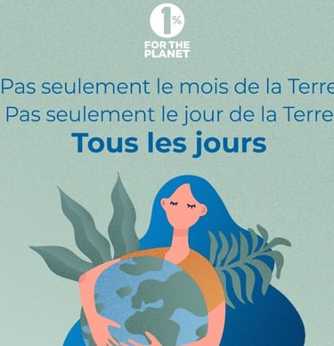 une femme qui câline la planète, logo 1% for the planet