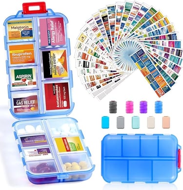 Medicine Organizer with Labels for Travel