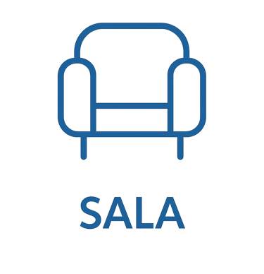 Ícono azul que representa un sillon parte de la sala, imagen ilustrativa