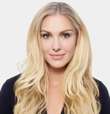 a woman with blonde hair and a black top