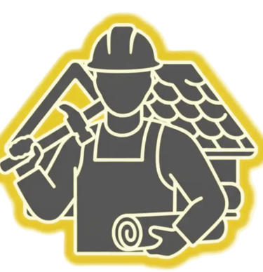 Roof worker with hammer and blueprint