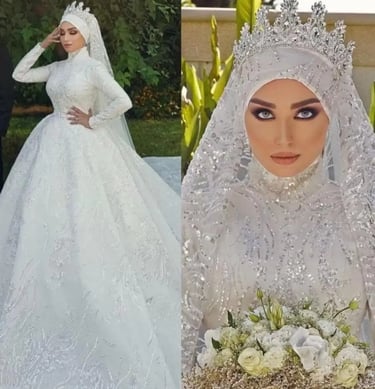 a hijab woman in a wedding dress 