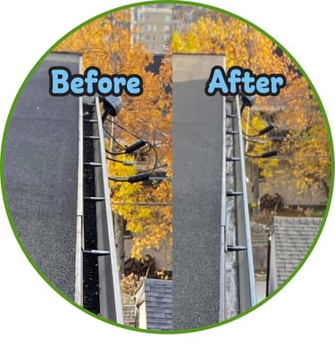 Before and after picture of gutter cleaning in Calgary