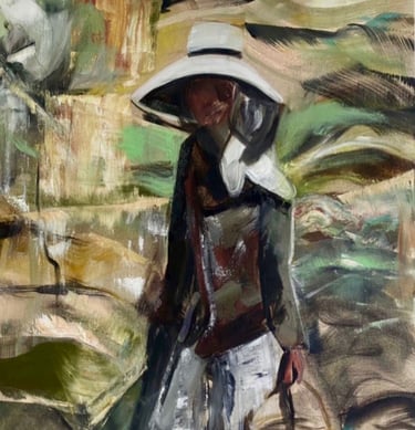 Oil painting on Canvas title Maria by Sherezade Morales artist of Lanzarote Canarian Neo-indigenism