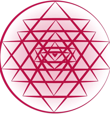 shri yantra, a pink and white circular shaped object with a pink and white background