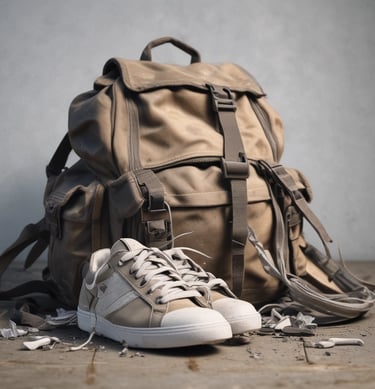 A rooftop workspace where three individuals are engaged in construction or renovation activities. One person is on a ladder working on a wall or chimney, another is standing and holding a black panel, and a third person is bent over handling tools or equipment. Nearby are various construction materials, tools like a leaf blower, a propane tank, and some ductwork. The surrounding environment includes brick walls and a view of trees and buildings in the background.