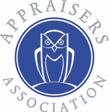 white owl in a blue circle logo for appraisers association