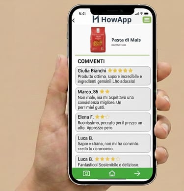 la schermata di un'app che mostra i commenti delle persone su un prodotto.