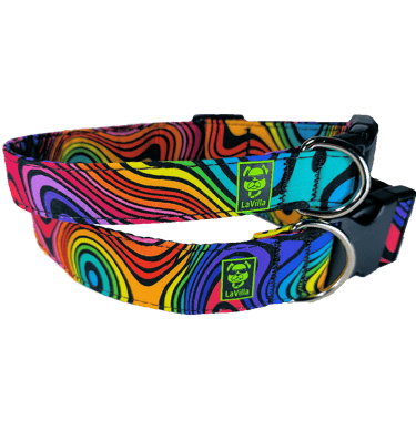 A trippy Dog collar with a wild colored wood design