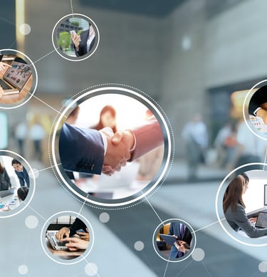 The image describes a connectivity of all divisions showcasing Corporate development strategy