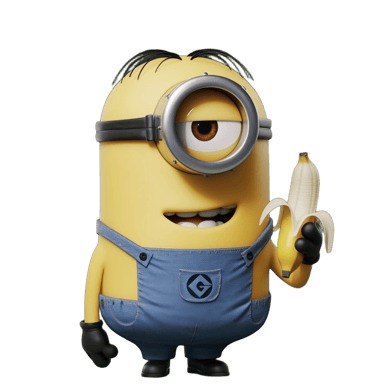 a minion holding a banana peeler
