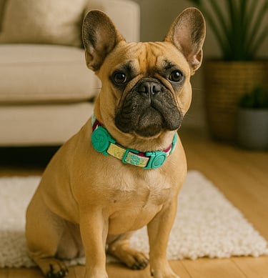 cachorro usando coleira em uma sala