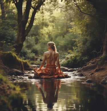 person about to touch the calm water
