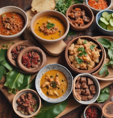A plate of food that includes carrots, rice, and other foods