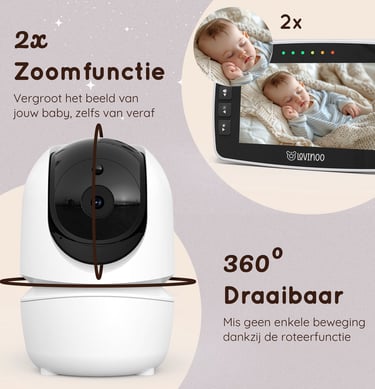 De Lovinoo babyfoon met helde beeld en actieve VOX-functie 360 graden draaibaar en zoomfunctie