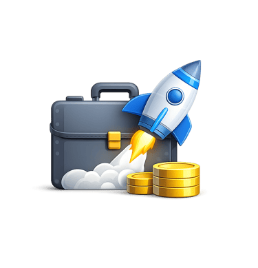 Entrepreneur startup icon with rocket launch representing business growth and scaling