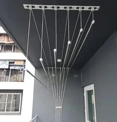 Ceiling-mounted balcony cloth hanger with stainless steel metal wheels