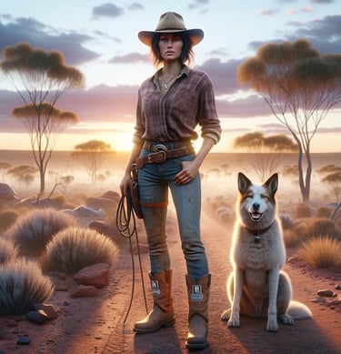A Jillaroo with her dog in the Australian outback