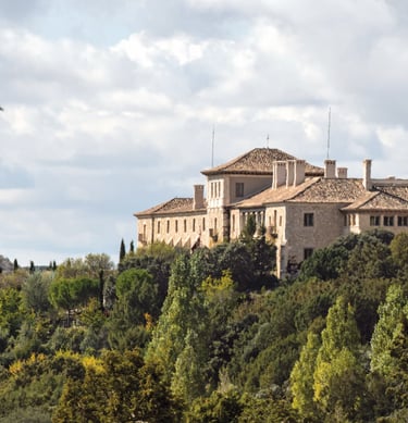 Luxury monastery overlooking green valley