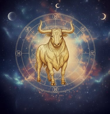 a bull in a circle with a zodiac sign