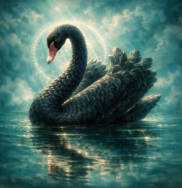Cisne negro sobre agua como símbolo de intervención y diferencia.