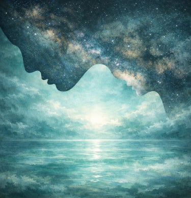 Yin-yang sobre agua como símbolo de equilibrio relacional.