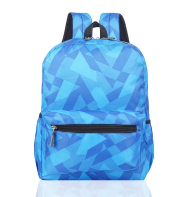 a light blue school bags with print pattern and compartment