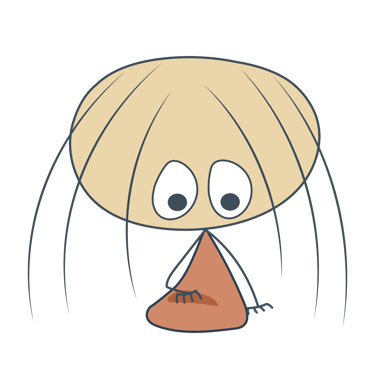 A cute cartoon character with long thin hair and big eyes, isolated on a white background.