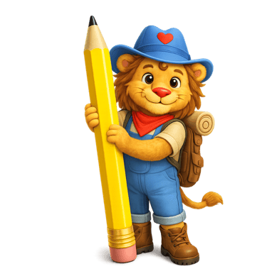Timbiu, a little lion with yellow pencil