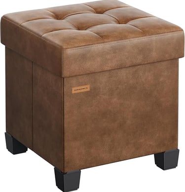 Rustic cube storage ottoman with legs, perfect for cozy and functional rustic living room decor.