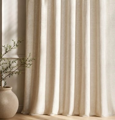 Afro Bohemian Living Room Linen Curtains – Neutral Beige Window Treatments for Earthy Modern Decor. Eftelt Home Decoration