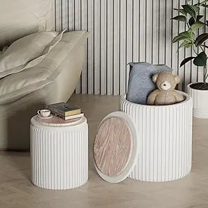 Velvet ottomans with storage for modern living room, set of 2 stools.