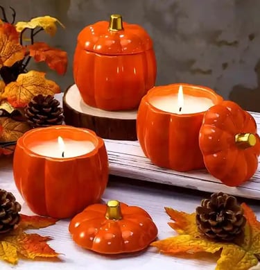 Set of 3 Pumpkin Spice Scented Candles – Ceramic Pumpkin Jar for Autumn 2025, Thanksgiving & Hallowe