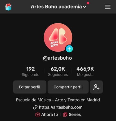 Perfil de TIk Tok cuenta Artes Búho con sesenta mil seguidores campaña de redes sociales