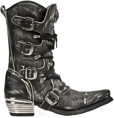 Goth Men's Leather Buckle Heavy Calf Boots