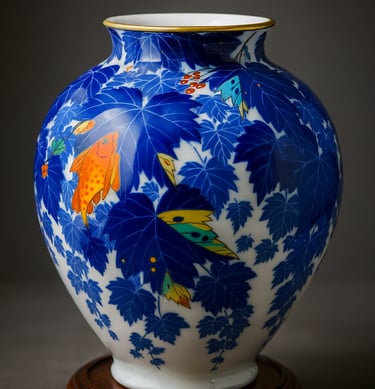 Arita-Keramikvase in Blau und Gold – traditionelle japanische Porzellankunst und Sammlerstück