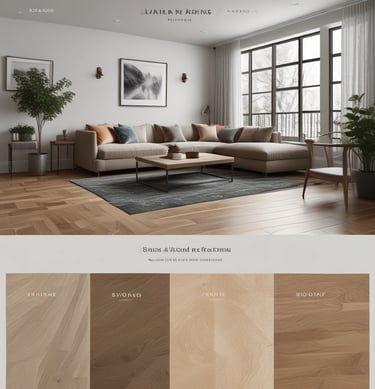 A skilled worker installing new wooden flooring in a bright living room.