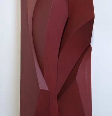 “Red geometric abstract artwork with clean shapes and modern compositional structure.