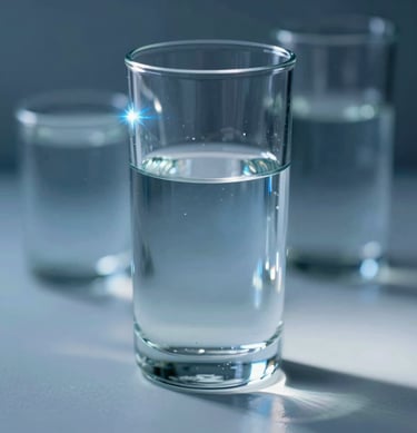 Artistic photography of light refracting through glass, creating blue flares in #98C1D9, professional studio high-resolution style.