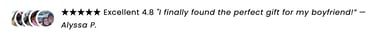 Five-star customer review from Alyssa P. praising a perfect gift for her boyfriend.