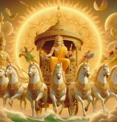 Vedas, Sun God, Seven Horses, Seven colours of the sun rays, Rainbow Chariot
