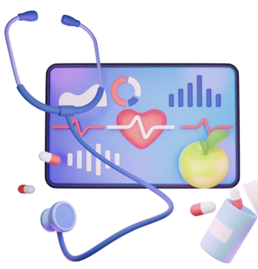 a stethoscope with a screen monitoring health and meds