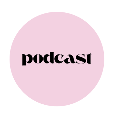 light pink circle with the word podcast