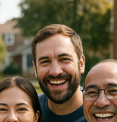 a group of people standing around a group of people