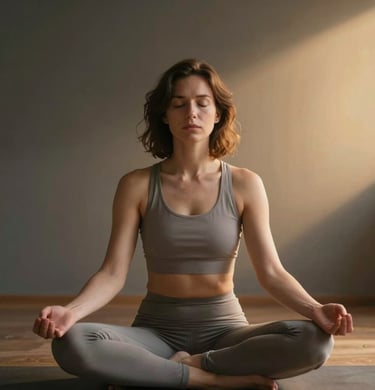 Young woman with hand on chest, surprised expression.