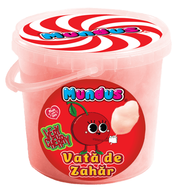 Desert pentru copii – vată de zahăr cu aroma de cireșe Mundus, 50g, cadoul ideal