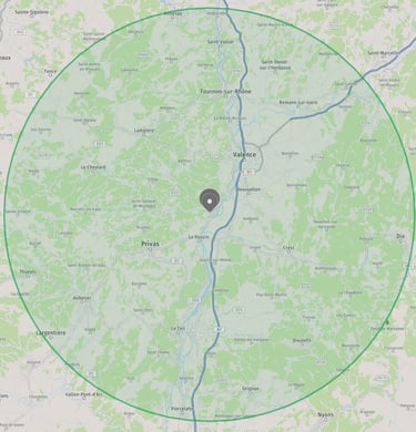 carte 50 kilomètres de la Voulte-sur-Rhône