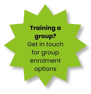 A green star with writing inside. Are you training a group? get in touch for group enrolment options